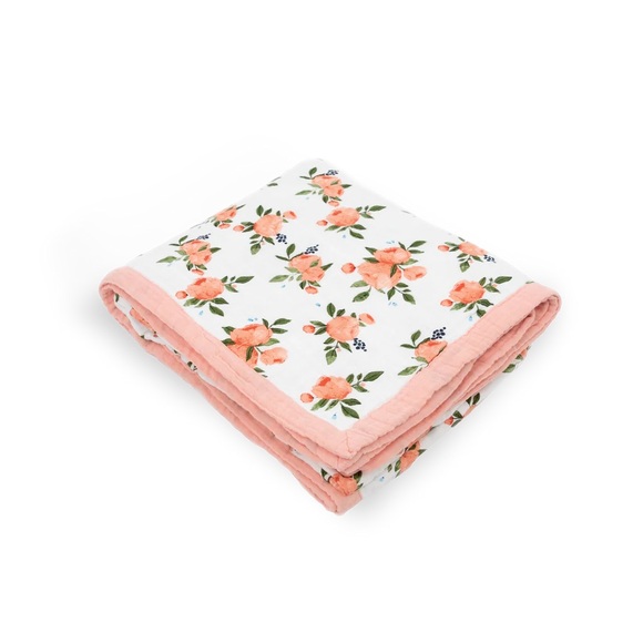 Little Unicorn Cotton Muslin Quilted Throw Watercolor Roses Baby Kids Blanket - Picture 11 of 14